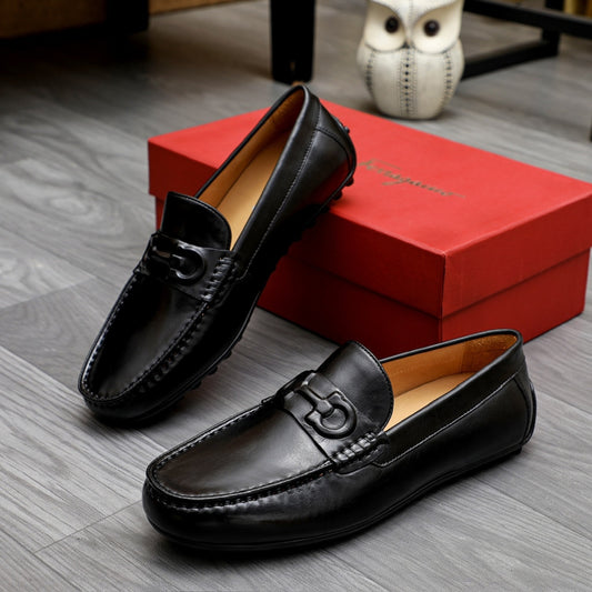 Mocassim Ferragam Social Couro Preto horsebit Preto