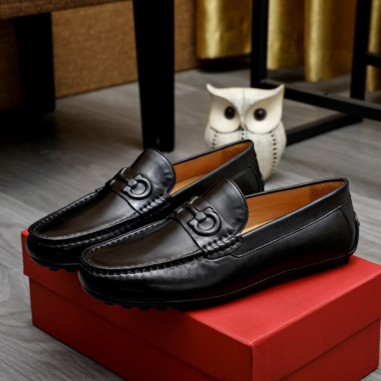 Mocassim Ferragam Social Couro Preto horsebit Preto
