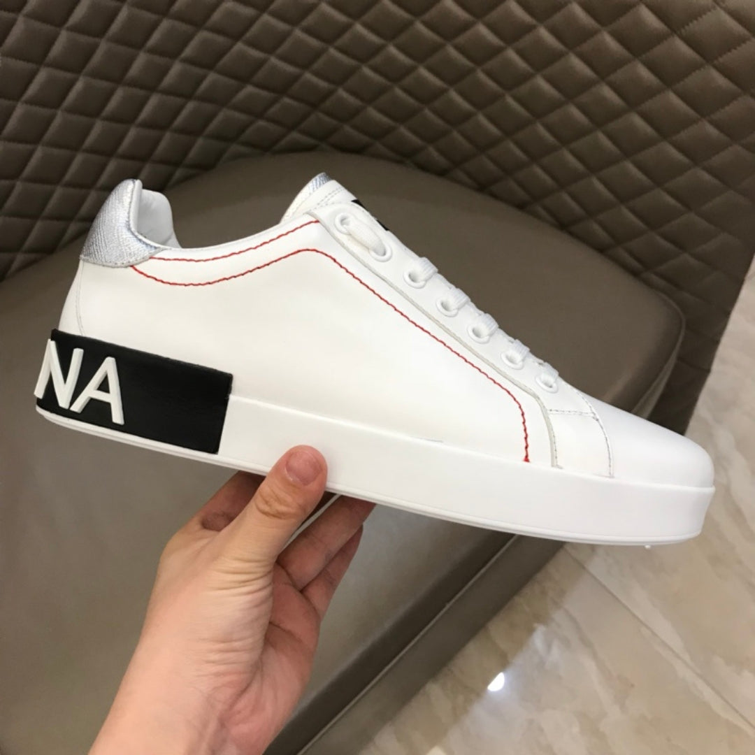 Tenis DG Portofino Couro Branco com Prata e Preto