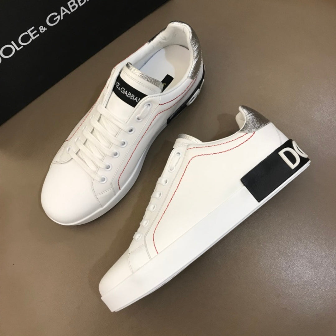 Tenis DG Portofino Couro Branco com Prata e Preto