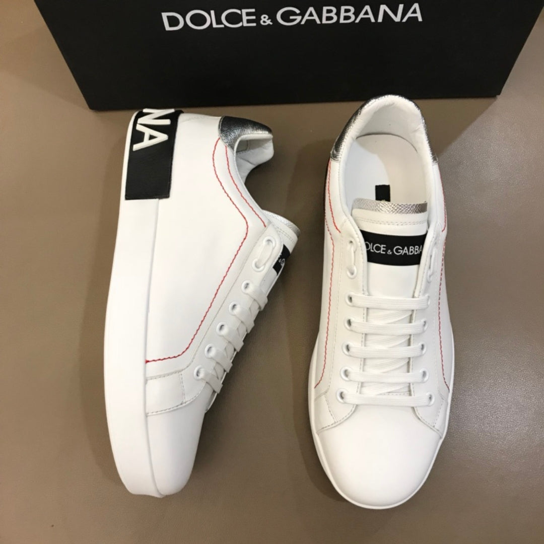 Tenis DG Portofino Couro Branco com Prata e Preto