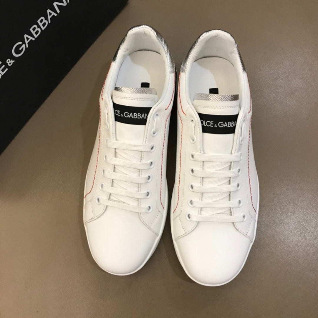Tenis DG Portofino Couro Branco com Prata e Preto