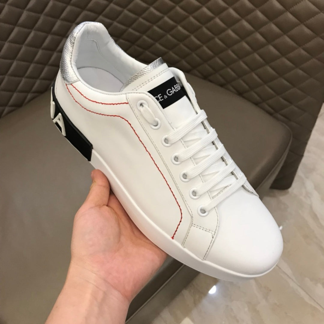 Tenis DG Portofino Couro Branco com Prata e Preto