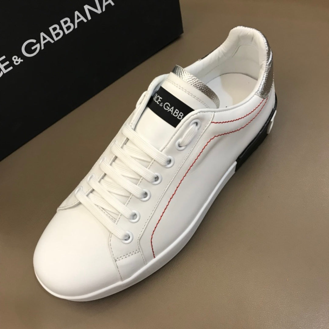 Tenis DG Portofino Couro Branco com Prata e Preto