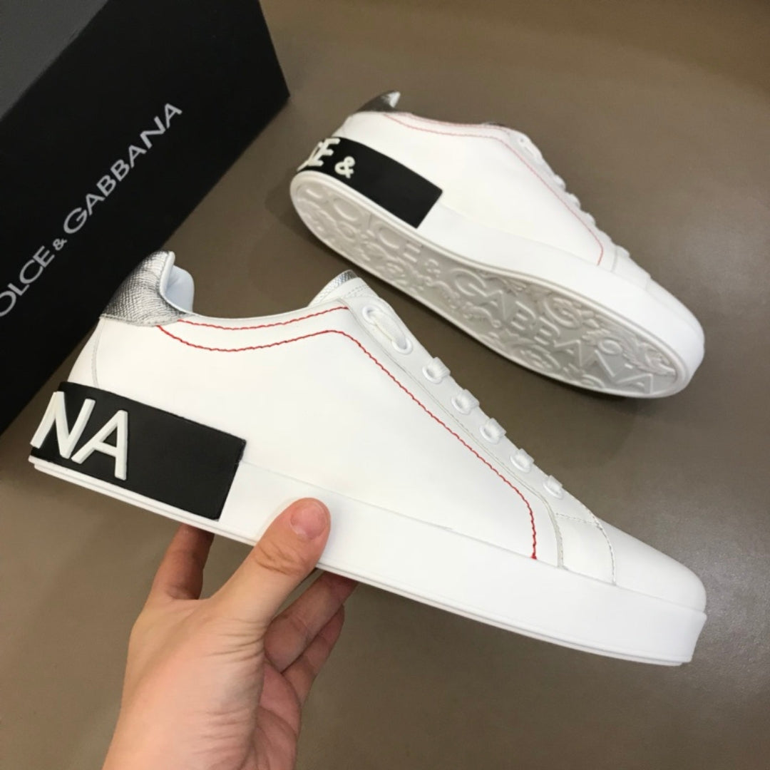 Tenis DG Portofino Couro Branco com Prata e Preto