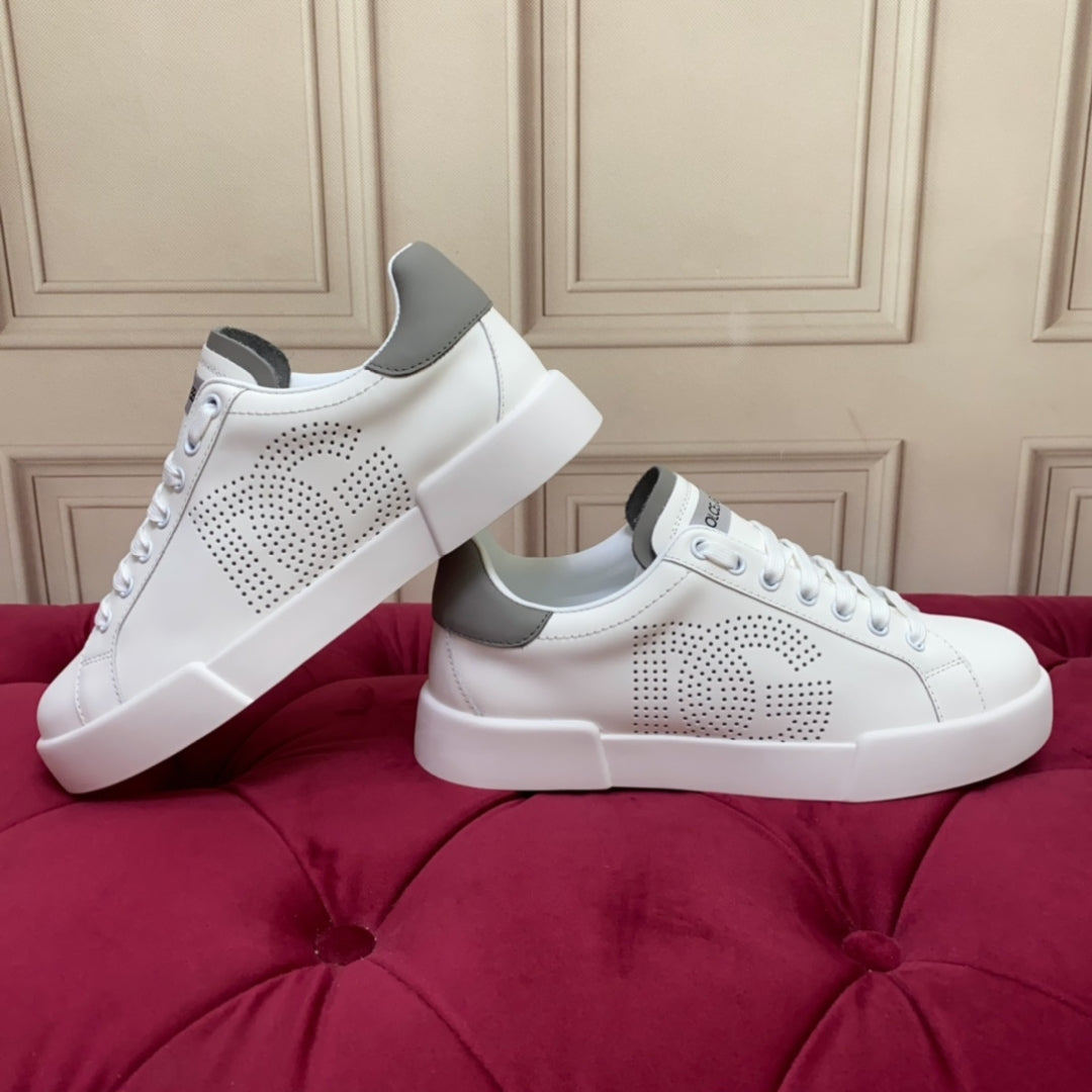 Tenis DG Portofino Couro com logo Branco com Cinza