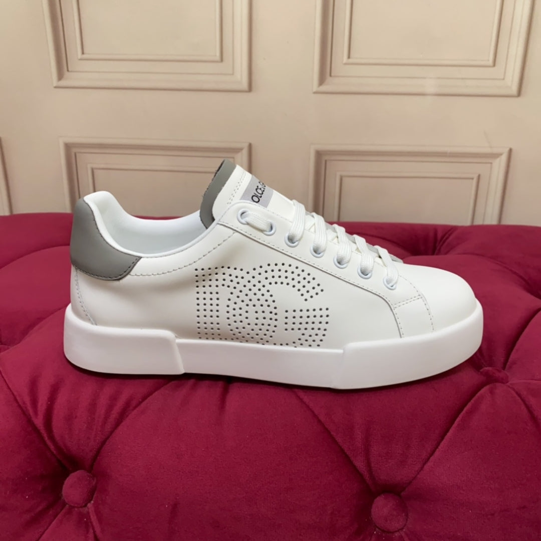 Tenis DG Portofino Couro com logo Branco com Cinza