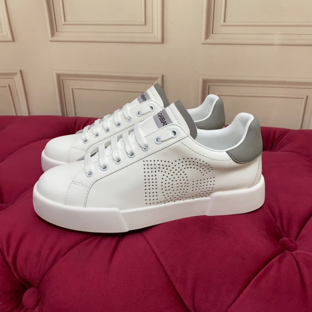 Tenis DG Portofino Couro com logo Branco com Cinza