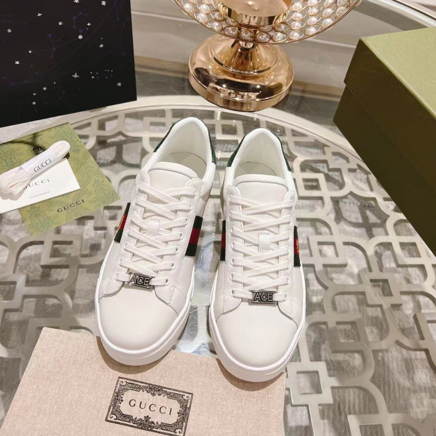 Tenis GG Ace com listras Web Branco