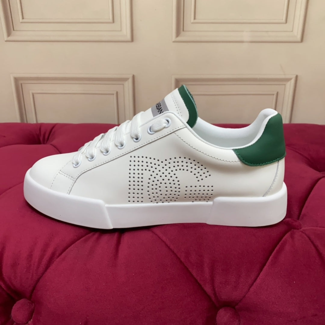 Tenis DG Portofino Couro com logo Branco com Verde