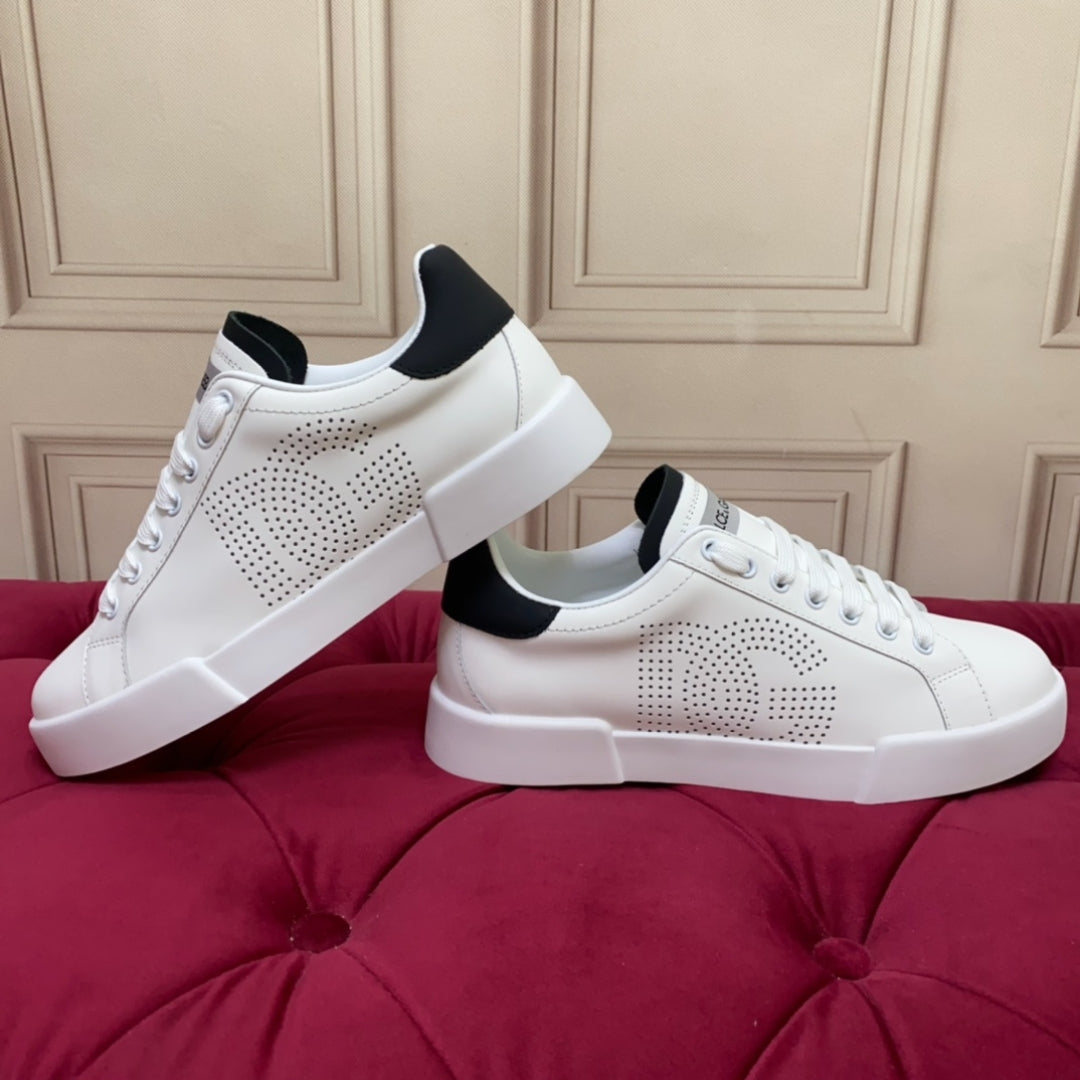 Tenis DG Portofino Couro com logo Branco com Preto
