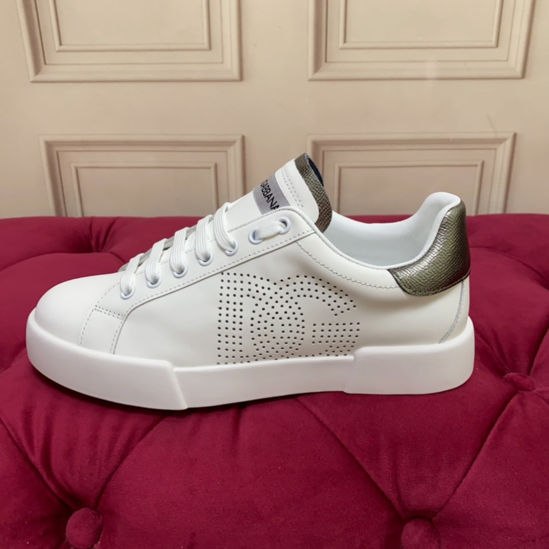 Tenis DG Portofino Couro com logo Branco com Prata
