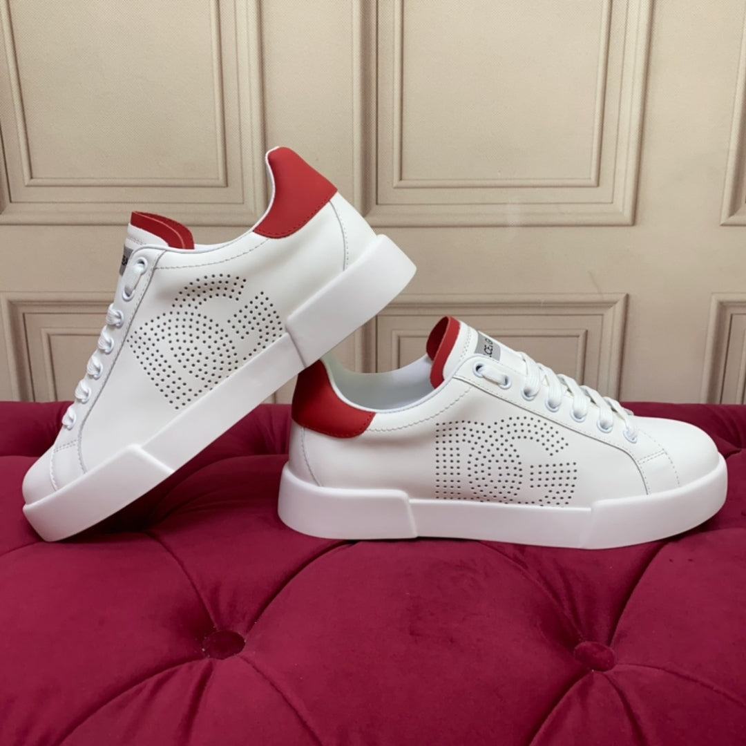 Tenis DG Portofino Couro com logo Branco com Vermelho