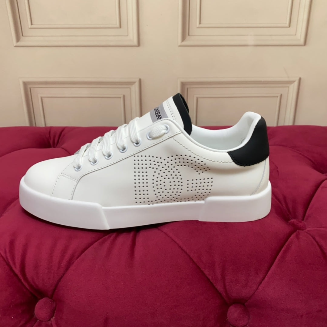 Tenis DG Portofino Couro com logo Branco com Preto