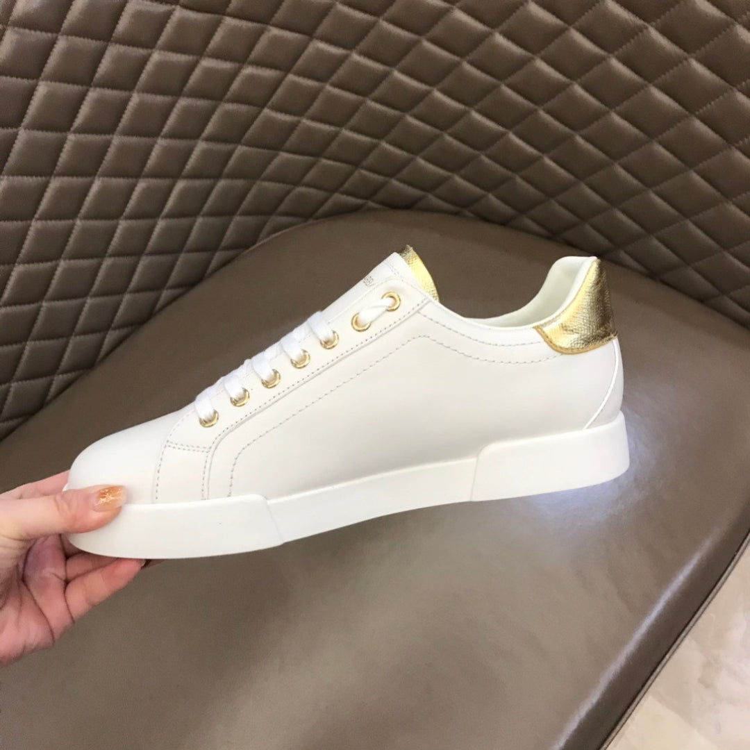 Tenis DG Portofino Couro Liso Branco com Dourado
