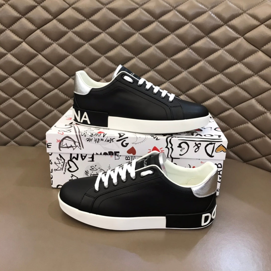 Tenis DG Portofino Couro Preto com Branco