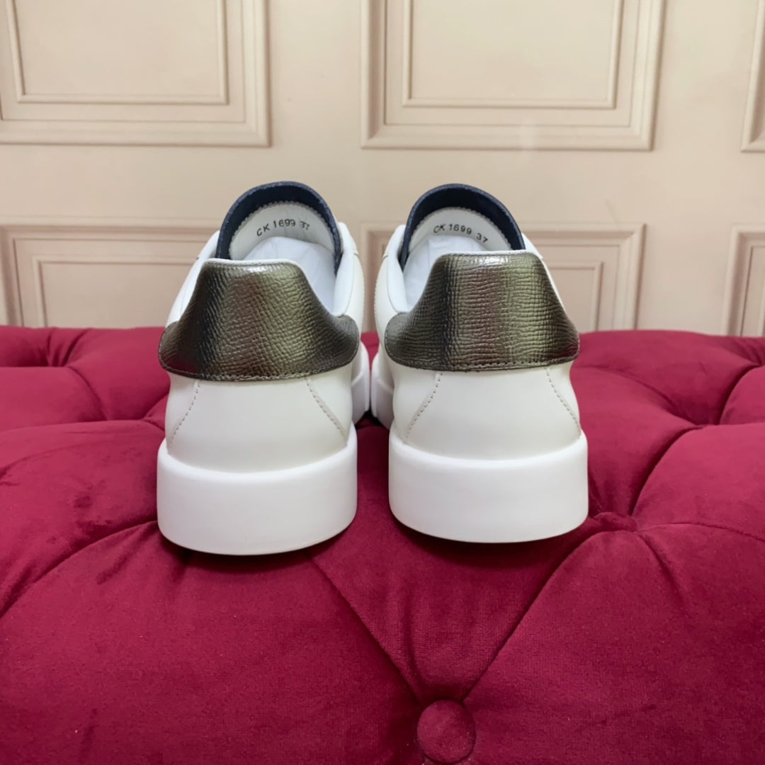Tenis DG Portofino Couro com logo Branco com Prata