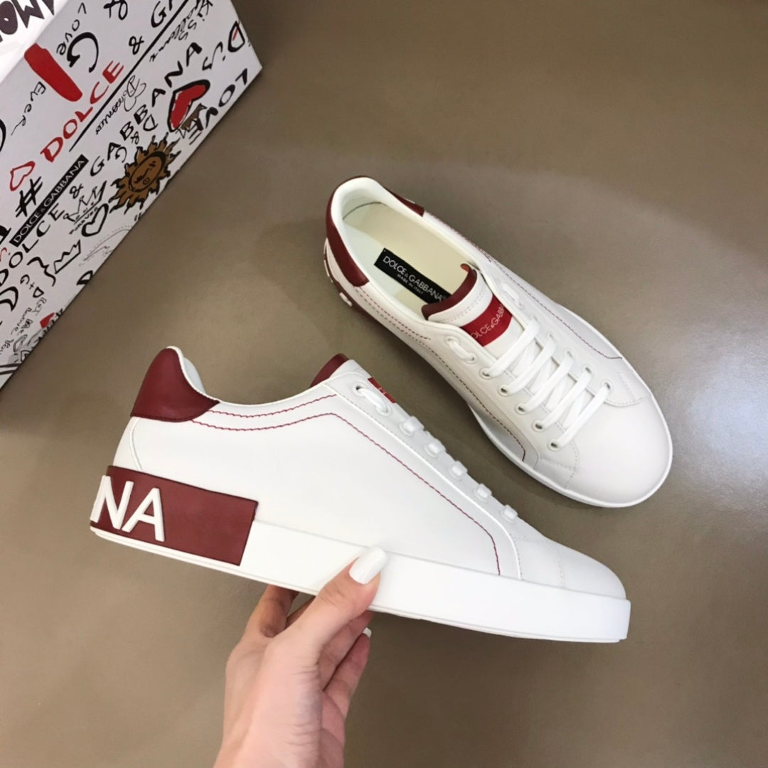 Tenis DG Portofino Couro Branco com Vermelho