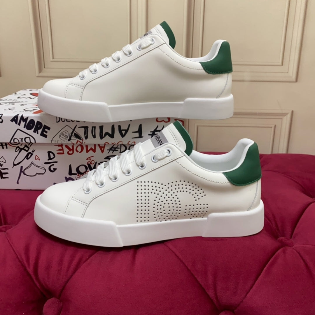 Tenis DG Portofino Couro com logo Branco com Verde