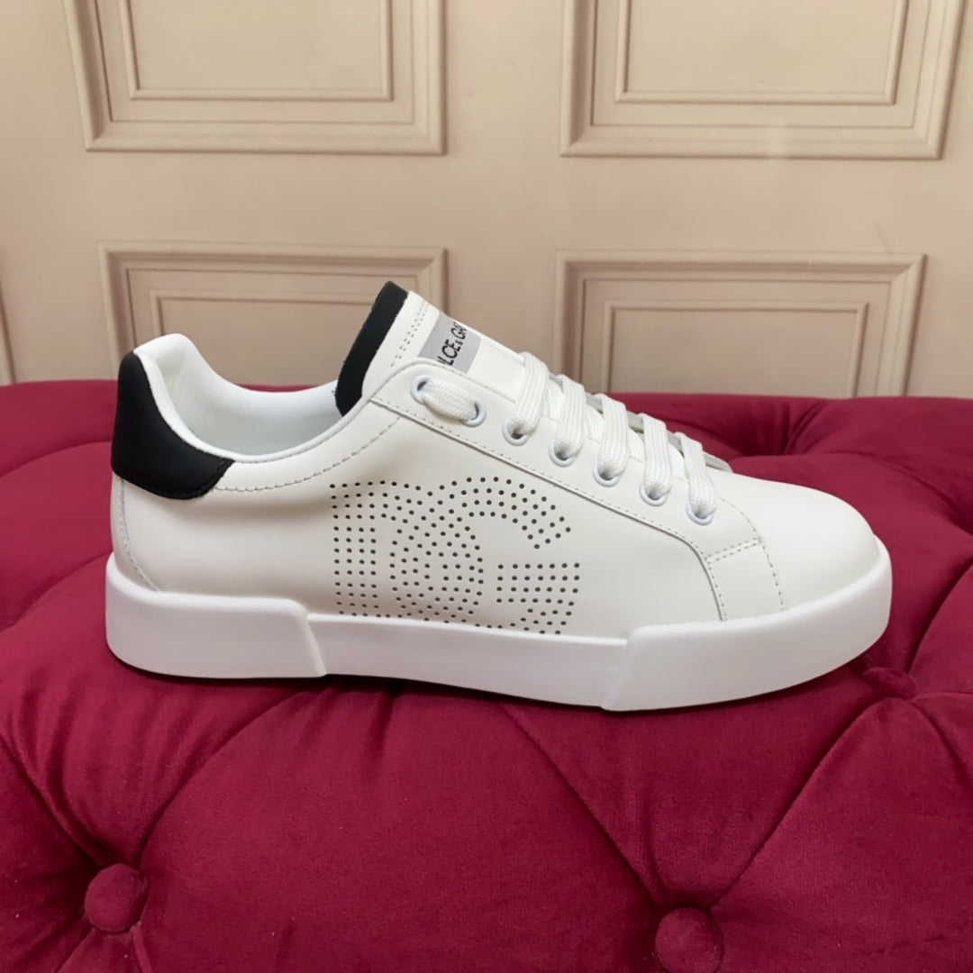 Tenis DG Portofino Couro com logo Branco com Preto