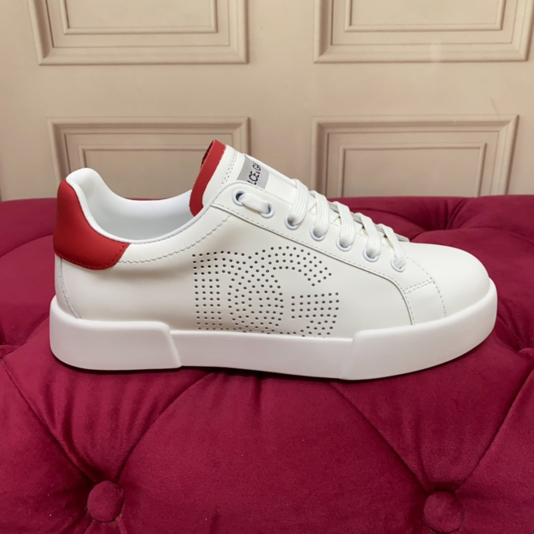 Tenis DG Portofino Couro com logo Branco com Vermelho