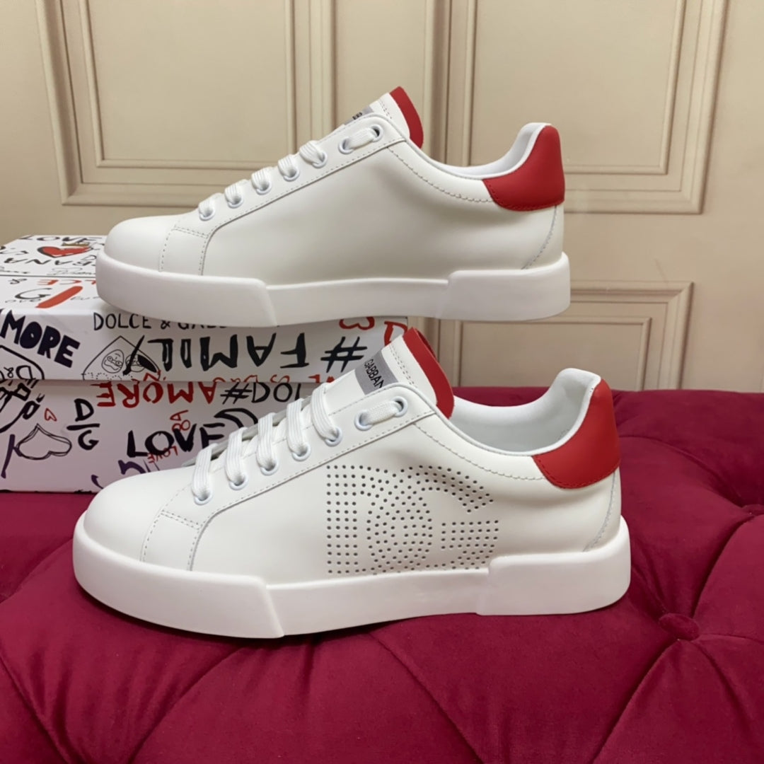 Tenis DG Portofino Couro com logo Branco com Vermelho
