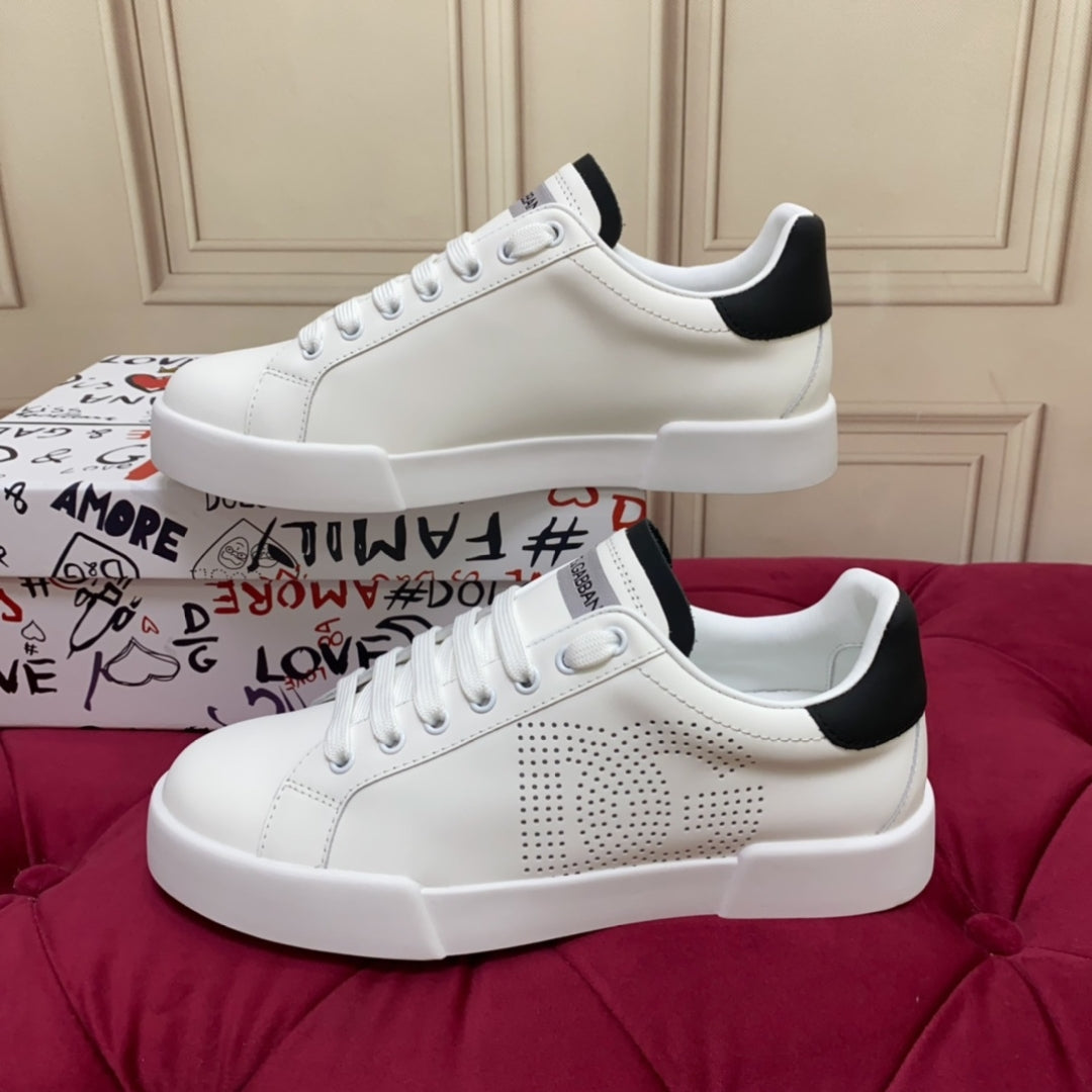 Tenis DG Portofino Couro com logo Branco com Preto