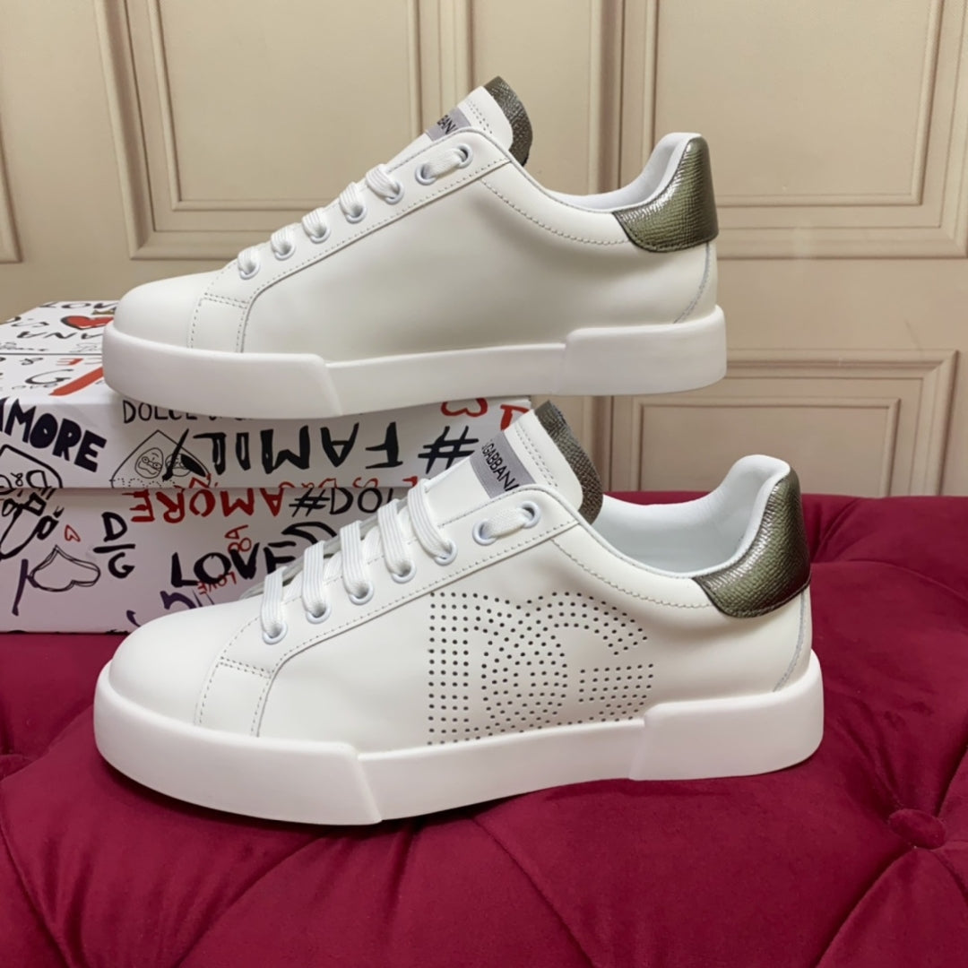 Tenis DG Portofino Couro com logo Branco com Prata
