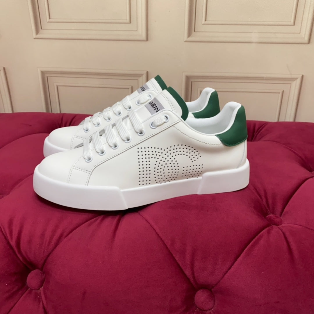 Tenis DG Portofino Couro com logo Branco com Verde