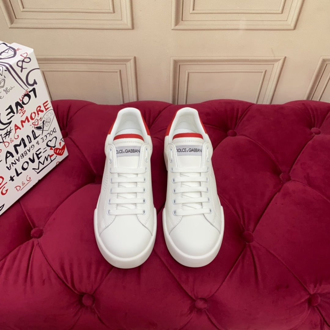 Tenis DG Portofino Couro com logo Branco com Vermelho