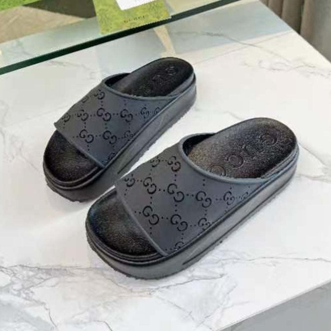 Chinelo Slide GG Preto alto Canvas