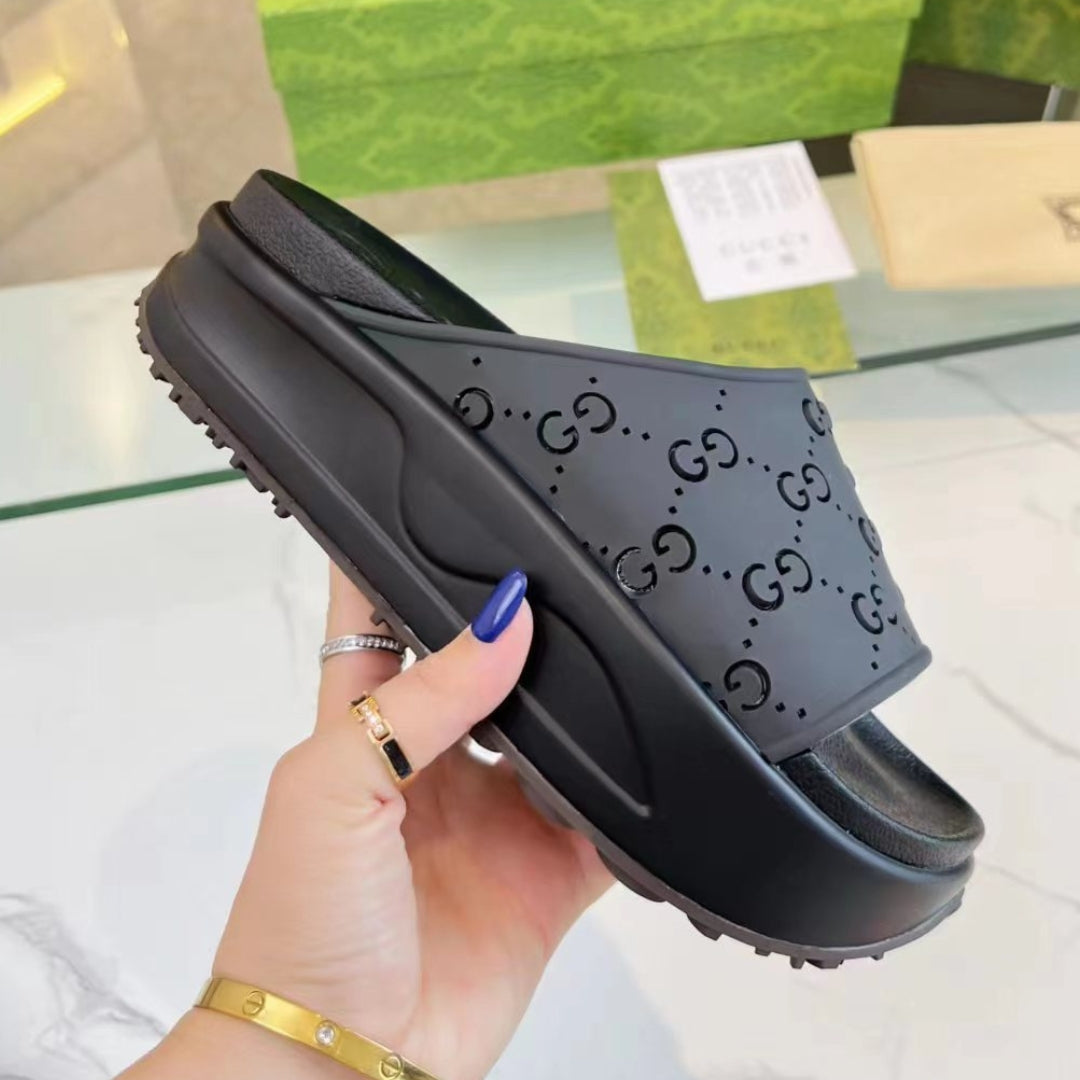 Chinelo Slide GG Preto alto Canvas