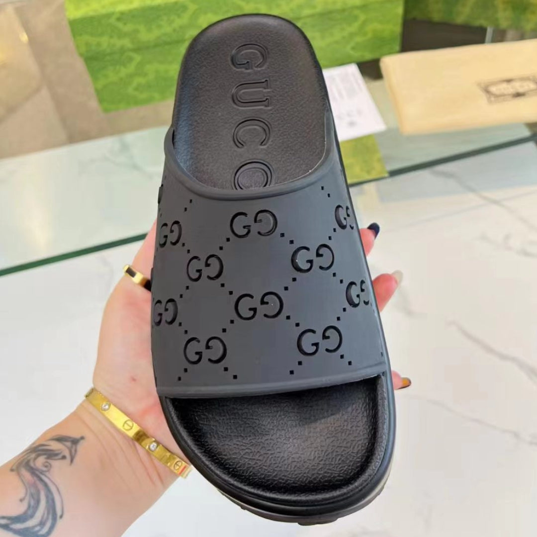 Chinelo Slide GG Preto alto Canvas