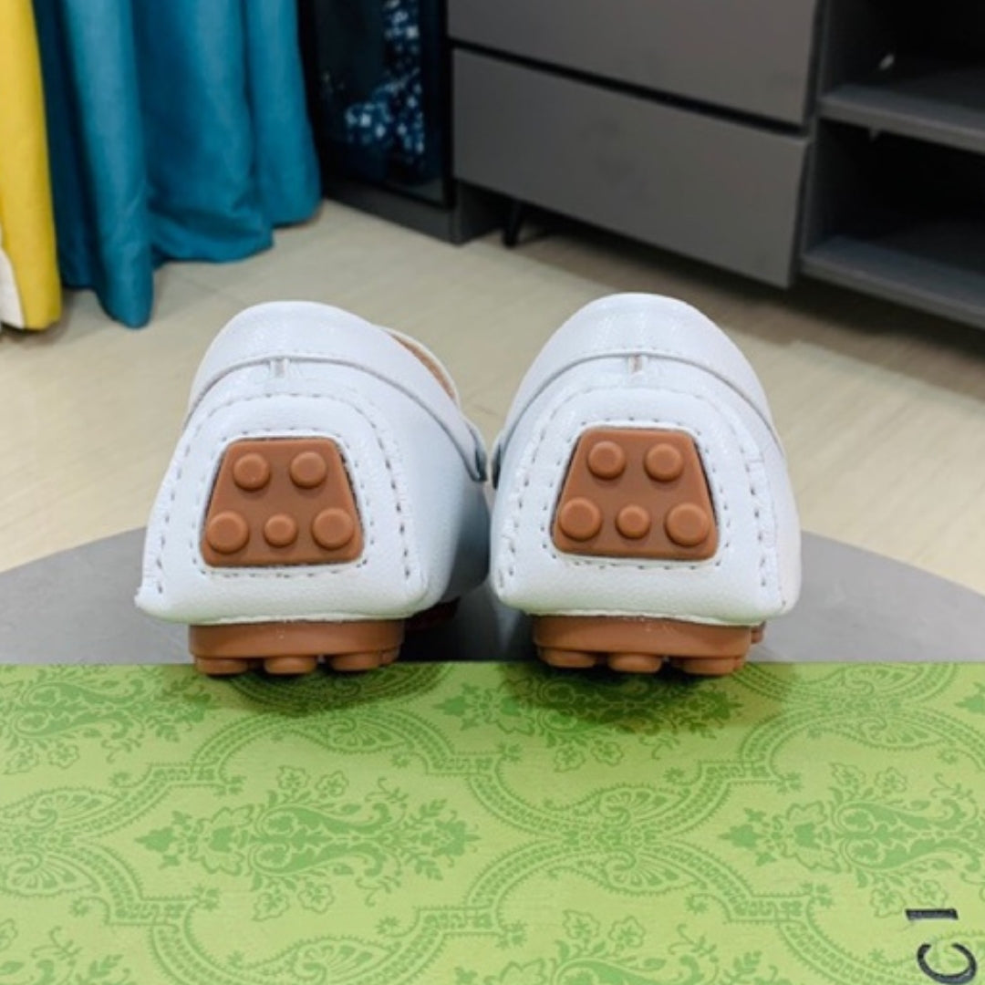 Mocassim GG Branco Couro com faixa e horsebit