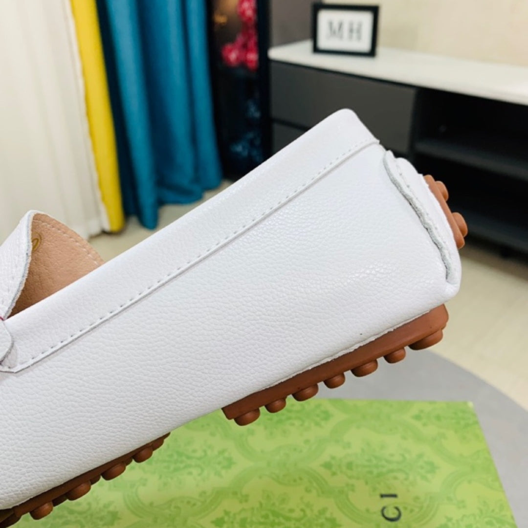 Mocassim GG Branco Couro com faixa e horsebit