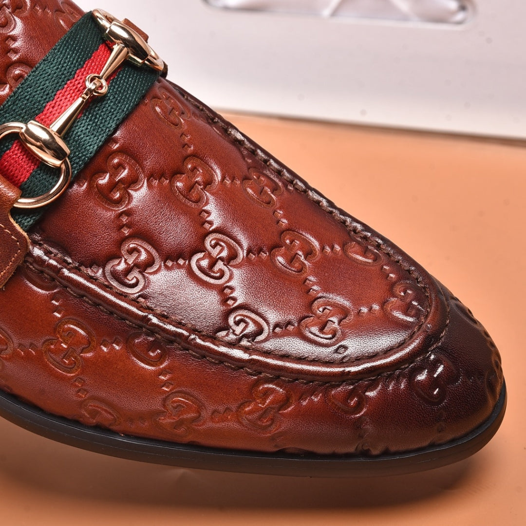 Sapato GG Social Couro Marrom com detalhes canvas e horsebit