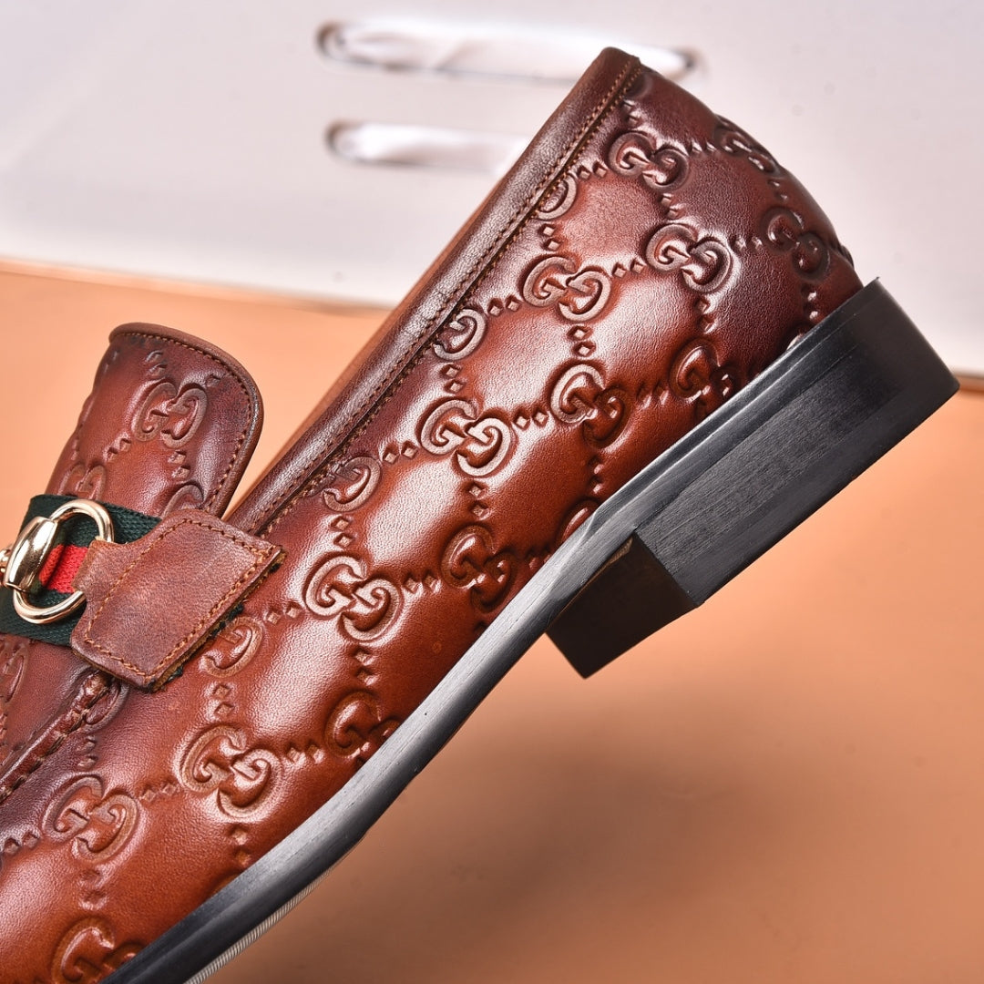Sapato GG Social Couro Marrom com detalhes canvas e horsebit