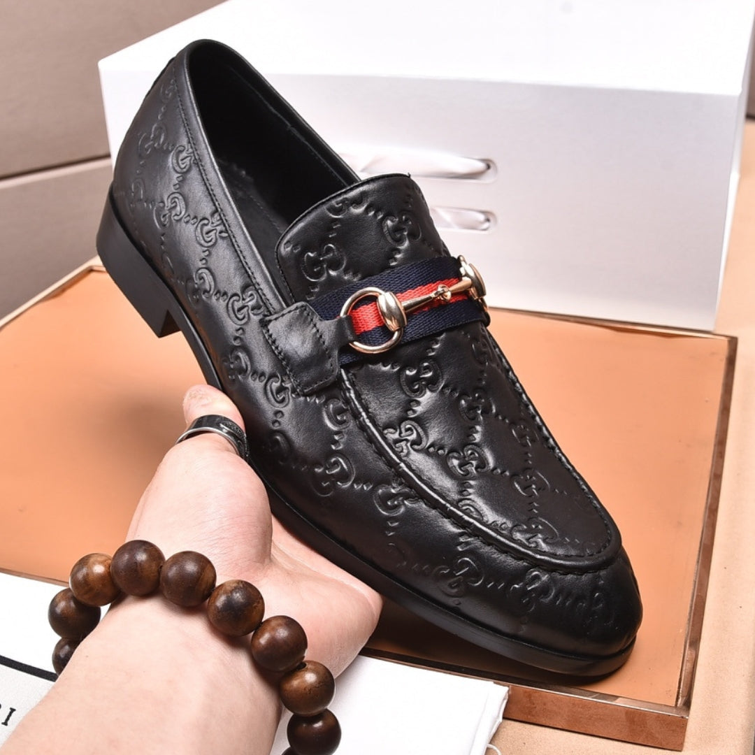 Sapato GG Social Couro Preto com detalhes canvas e horsebit