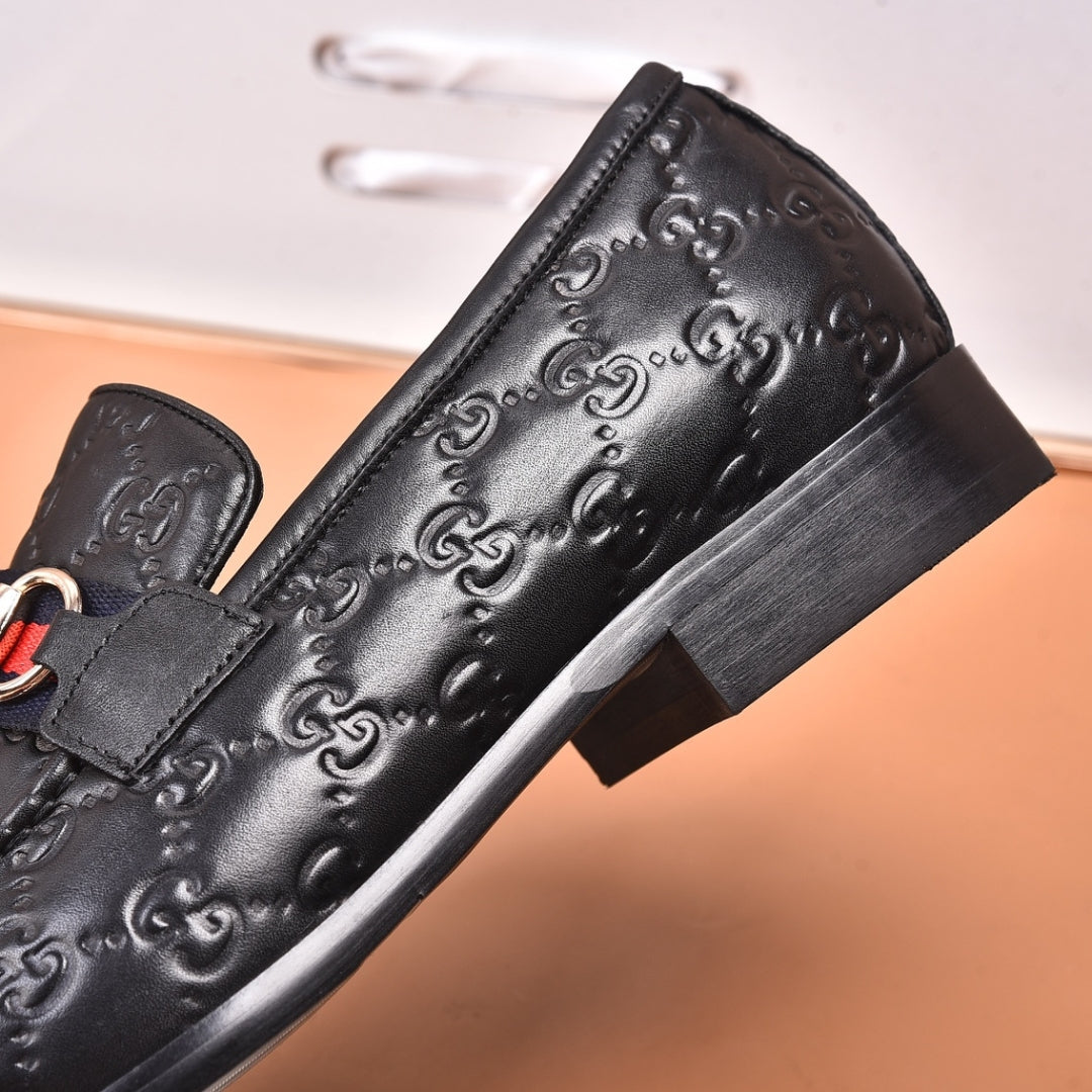 Sapato GG Social Couro Preto com detalhes canvas e horsebit