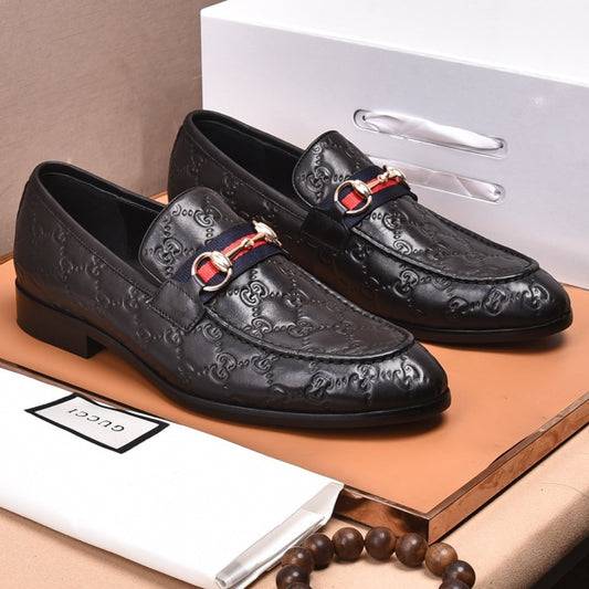 Sapato GG Social Couro Preto com detalhes canvas e horsebit