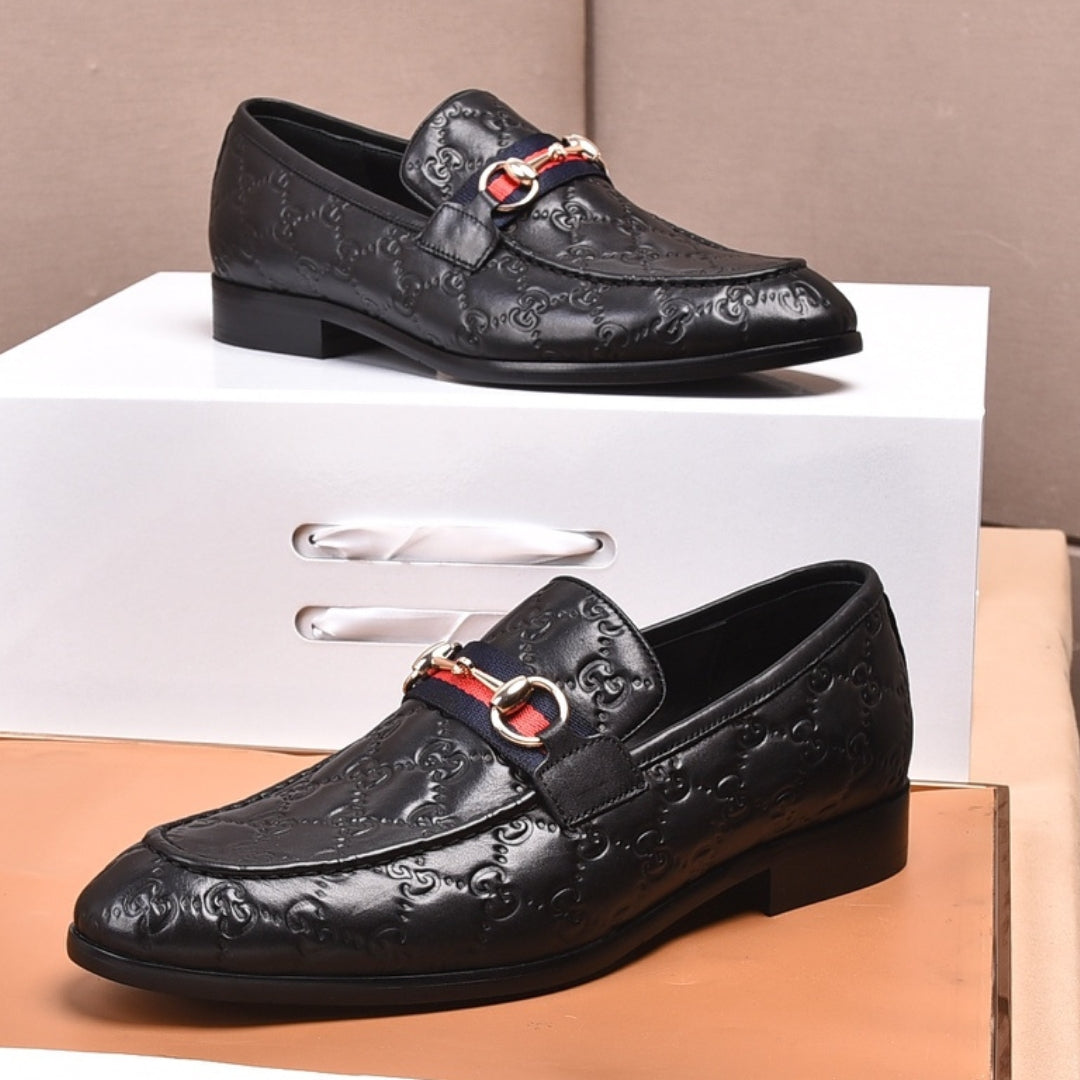 Sapato GG Social Couro Preto com detalhes canvas e horsebit