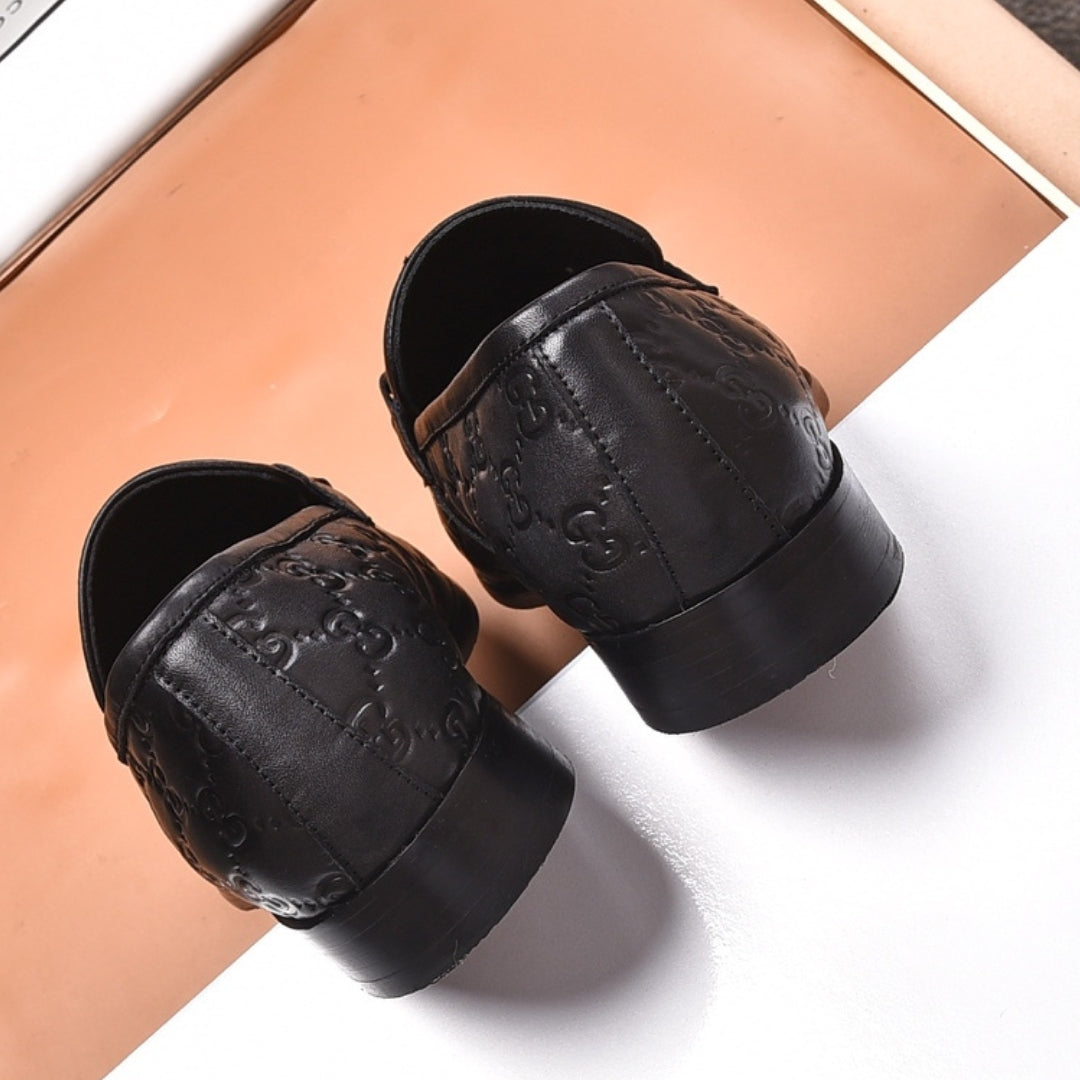 Sapato GG Social Couro Preto com detalhes canvas e horsebit