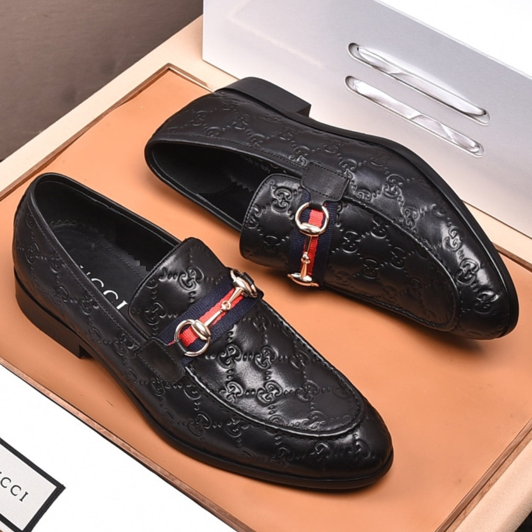 Sapato GG Social Couro Preto com detalhes canvas e horsebit