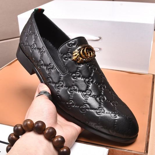 Sapato GG Social Couro Preto com detalhes canvas logo meio