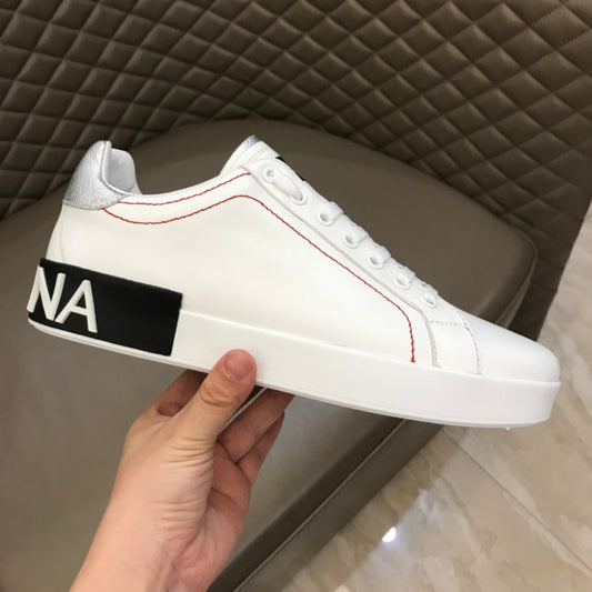 Tenis DG Portofino Couro Branco com Prata e Preto