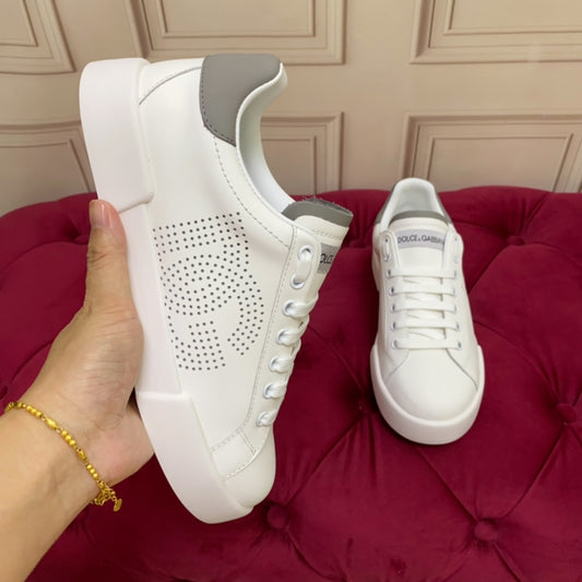 Tenis DG Portofino Couro com logo Branco com Cinza