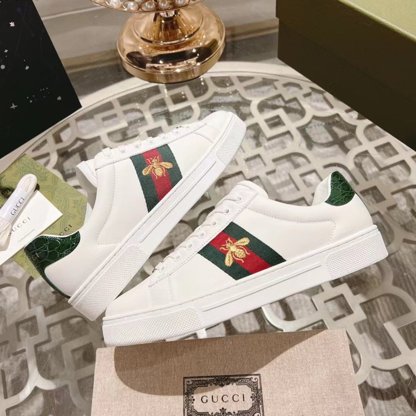 Tenis GG Ace com listras Web Branco