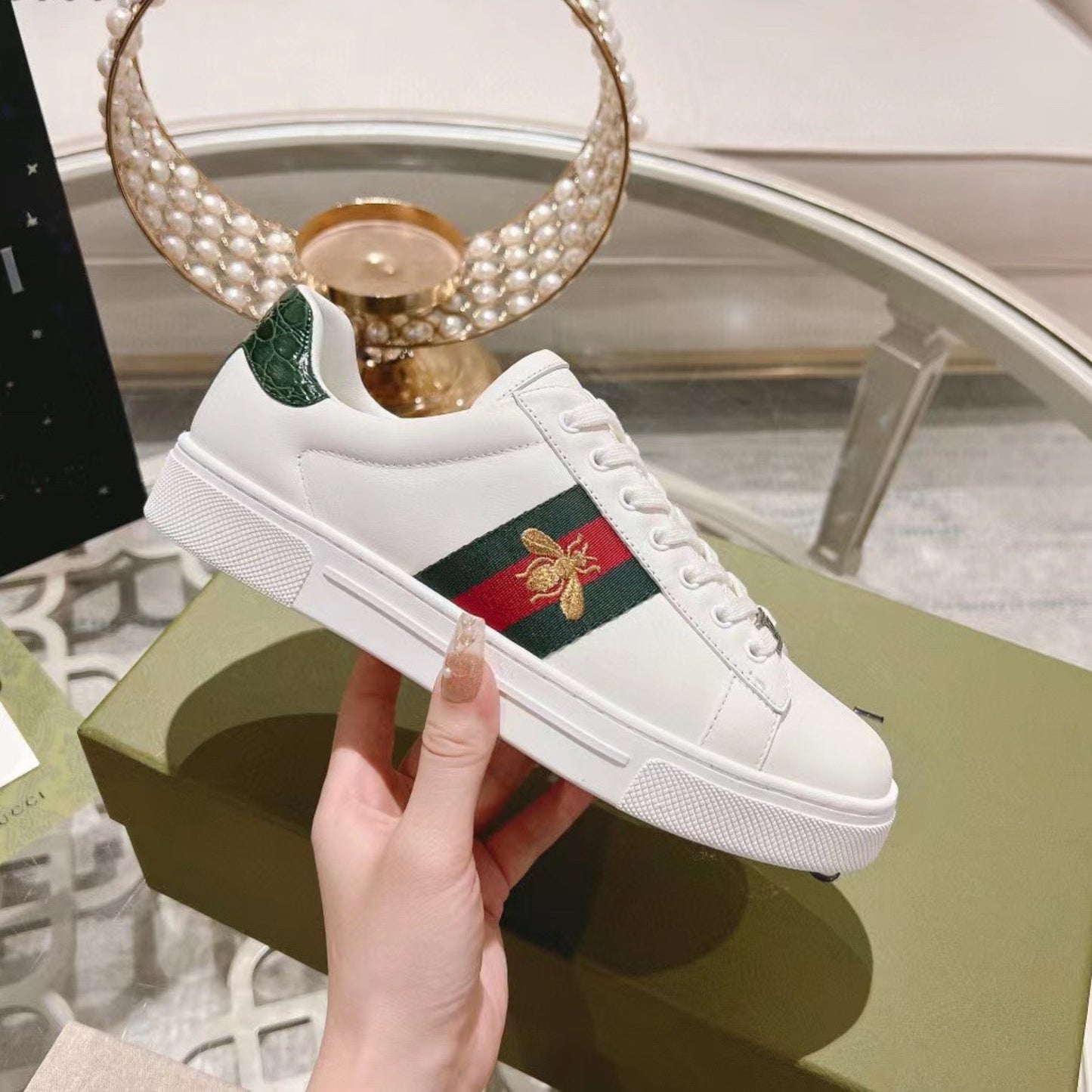 Tenis GG Ace com listras Web Branco