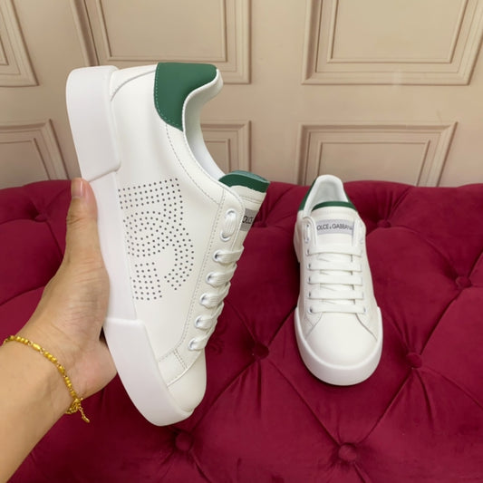 Tenis DG Portofino Couro com logo Branco com Verde