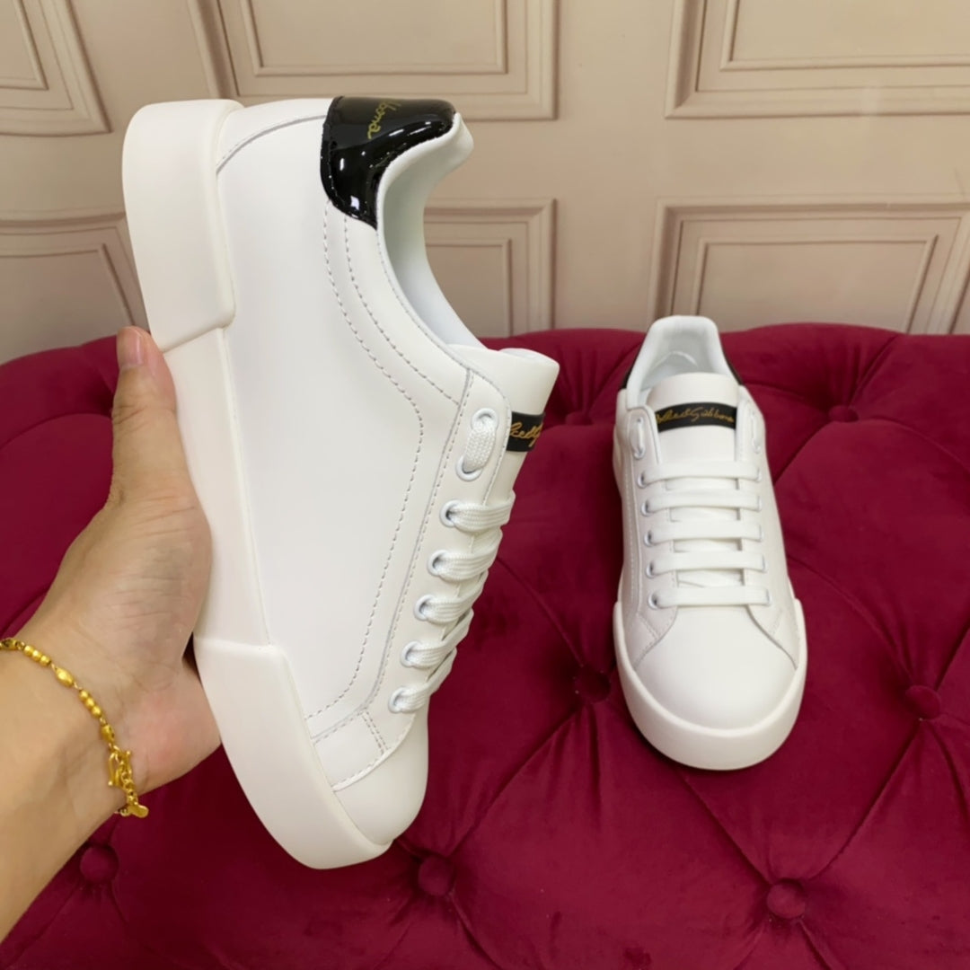 Tenis DG Portofino Couro Liso Branco com Preto